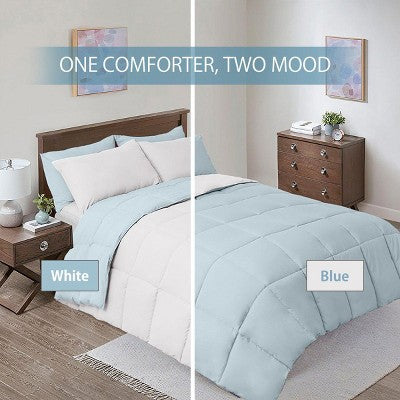 Dwustronny pluszowy koc podróżny - granat i szary