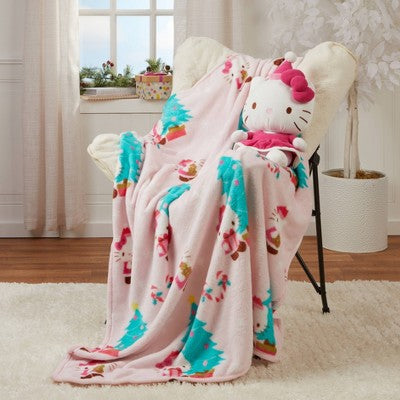 Poduszka z uroczym kotem i miękki koc - zestaw