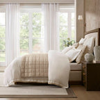 Komplet poszwy na kołdrę - mieszanka lnu, biel ze złotą lamówką