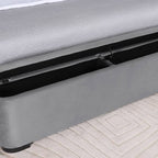 Tapicerowane łóżko queen z pojemnikiem w miękkiej szarości