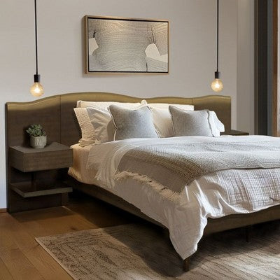 Łóżko platformowe queen - zagłówek live edge i stoliki boczne