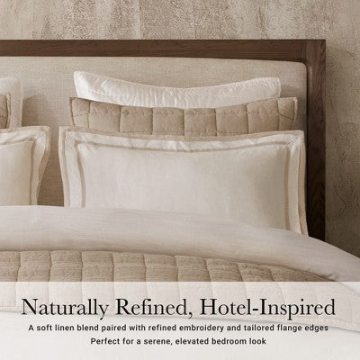 Komplet poszwy na kołdrę - mieszanka lnu, biel ze złotą lamówką